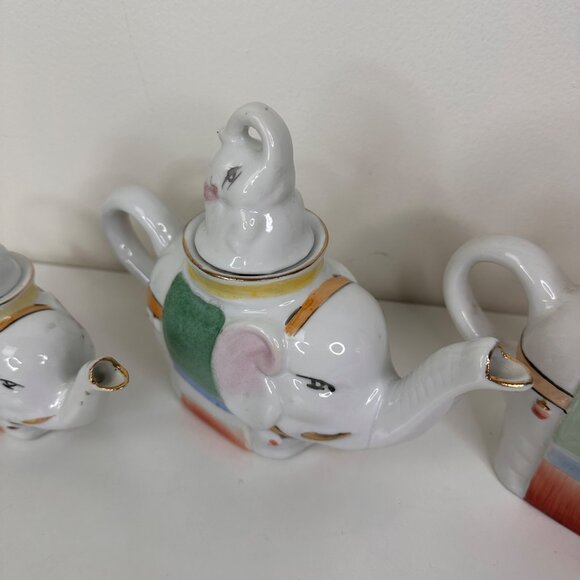Vintage Elephant Porcelain Teapot Set Of 3 - Picture 10 of 13